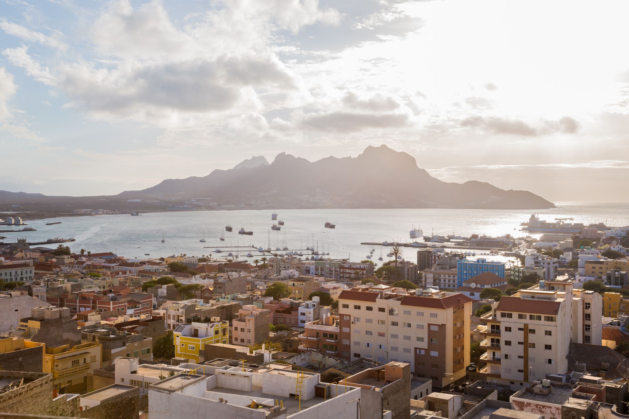 Mindelo, São Vicente, Cape Verde — view over the city and Porto Grande bay
